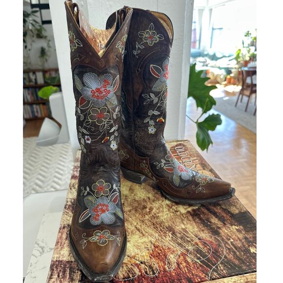 Old Gringo Women's Bonnie Embroidered Floral Choc/Brass Cowboy Boot,NIB,Size 6.5 - Picture 4 of 9